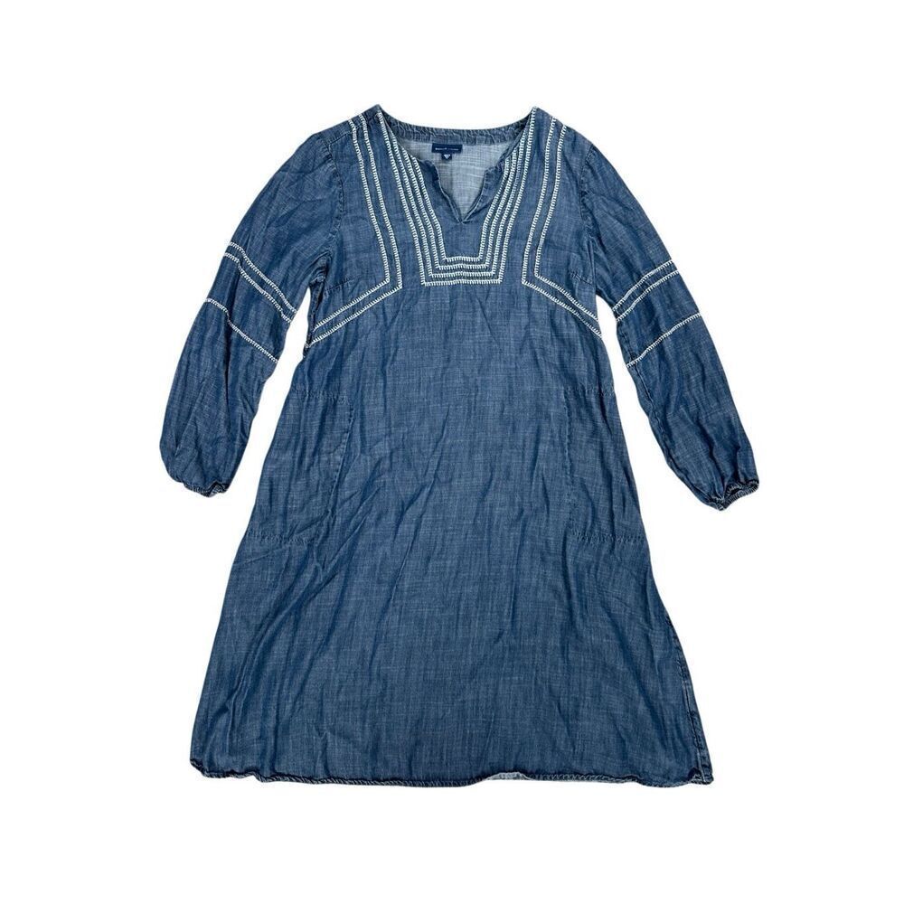 J. Jill Pure Jill Indigo Whipstitched Embroidered Dress Blue tencel lyocell M - Picture 2 of 11